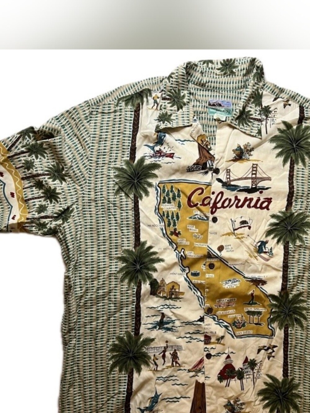 Reyn Spooner Vintagqe 1990's California State Hawaiian Rayon Button Down Sz Lrg
